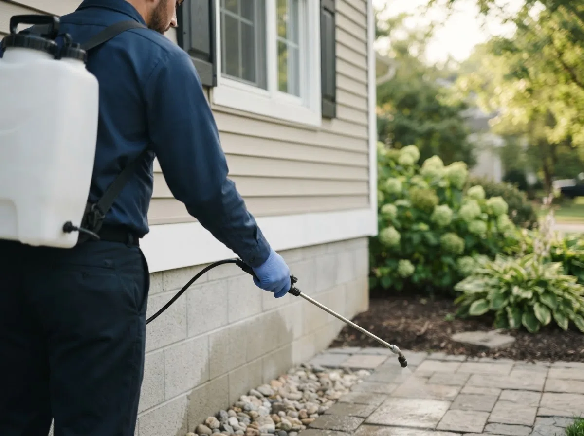 Pest control technician inspecting a home in Trivoli, IL